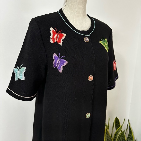 Vintage Alnora Dress Embroidered Butterflies Women’s Large - Picture 3 of 14